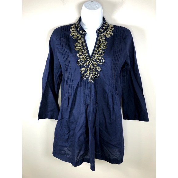 Lilly Pulitzer Women's Sarasota Beaded Tunic Top Size Small Navy Cotton - Picture 1 of 13
